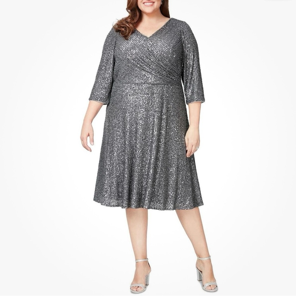 NWT Alex Evening Dress Gray Sequins 18 NWT